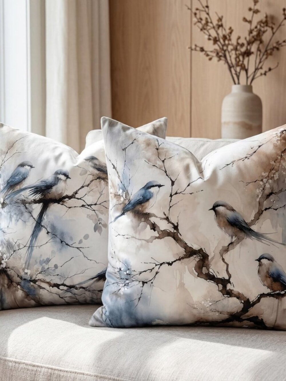 Decorative Pillow Covers 18x18 Set of 2,Velvet Watercolor Bird Print Covers
